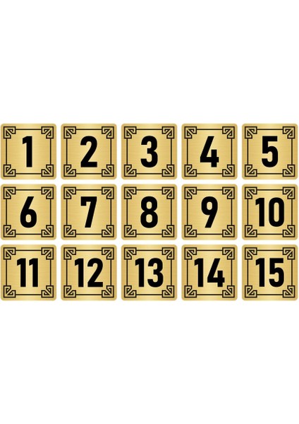 Metal Kapı Masa Dolap Numara Levhası 10X10CM Altın Renk 15 Adet (1…15)