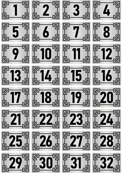 Metal Kapı Masa Dolap Numara Levhası 7X10CM Gümüş Renk 32 Adet (1…32)