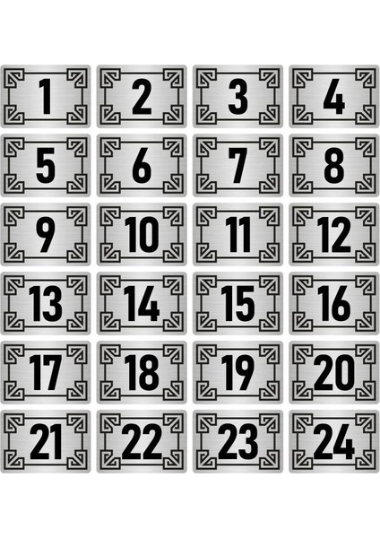 Metal Kapı Masa Dolap Numara Levhası 10X15CM Gümüş Renk 24 Adet (1…24)