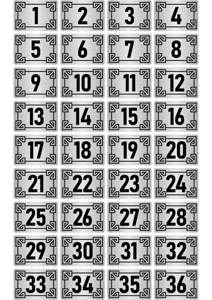 Metal Kapı Masa Dolap Numara Levhası 10X15CM Gümüş Renk 36 Adet (1…36)