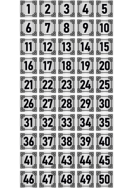 Metal Kapı Masa Dolap Numara Levhası 10X10CM Gümüş Renk 50 Adet (1…50)