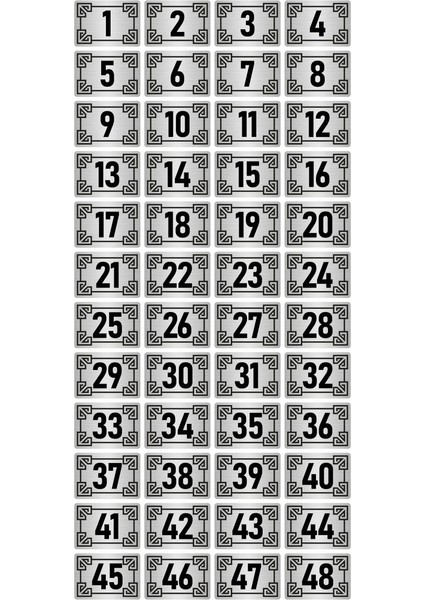Metal Kapı Masa Dolap Numara Levhası 7X10CM Gümüş Renk 48 Adet (1…48)