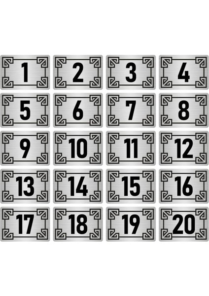 Metal Kapı Masa Dolap Numara Levhası 10X15CM Gümüş Renk 20 Adet (1…20)
