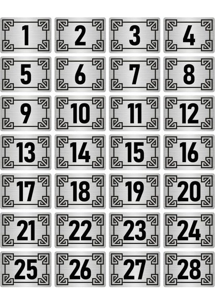 Metal Kapı Masa Dolap Numara Levhası 10X15CM Gümüş Renk 28 Adet (1…28)
