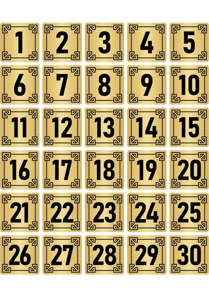 Metal Kapı Masa Dolap Numara Levhası 10X10CM Altın Renk 30 Adet (1…30)