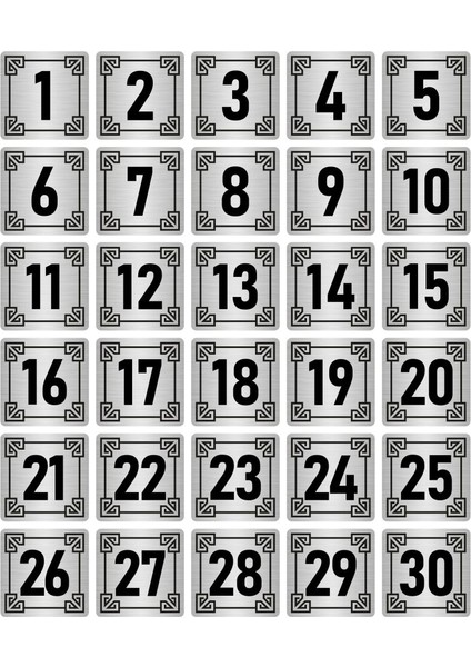 Metal Kapı Masa Dolap Numara Levhası 10X10CM Gümüş Renk 30 Adet (1…30)
