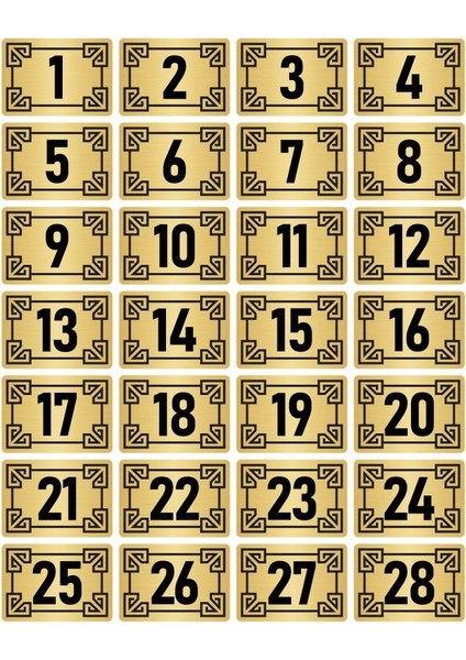 Metal Kapı Masa Dolap Numara Levhası 10X15CM Altın Renk 28 Adet (1…28)