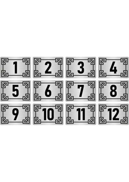 Metal Kapı Masa Dolap Numara Levhası 5X7CM Gümüş Renk 12 Adet (1…12)
