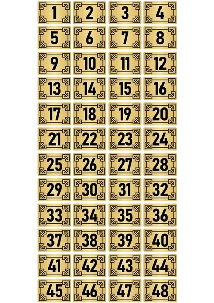 Metal Kapı Masa Dolap Numara Levhası 7X10CM Altın Renk 48 Adet (1…48)