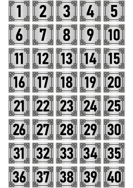 Metal Kapı Masa Dolap Numara Levhası 10X10CM Gümüş Renk 40 Adet (1…40)