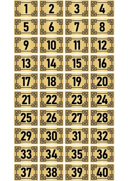 Metal Kapı Masa Dolap Numara Levhası 10X15CM Altın Renk 40 Adet (1…40)