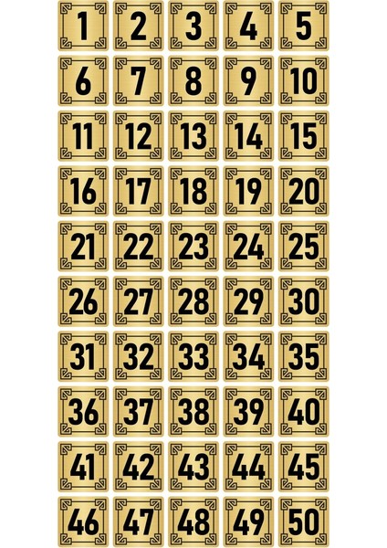 Metal Kapı Masa Dolap Numara Levhası 7X7CM Altın Renk 50 Adet (1…50)
