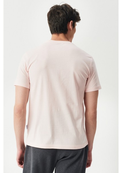 Regular Fit %100 Pamuk Bisiklet Yaka Açık Pembe Tişört