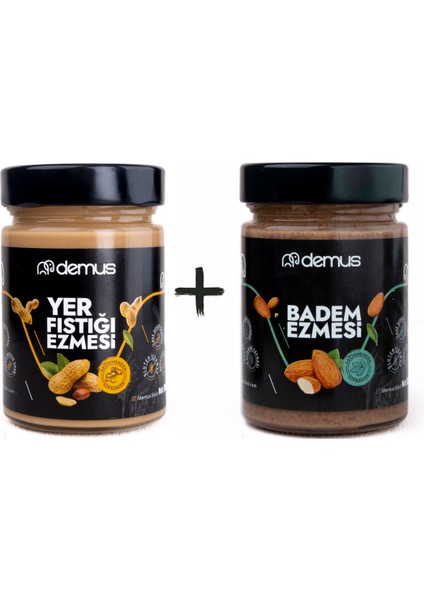 Şekersiz Yer Fıstığı Ezmesi 330 gr + Demus Badem Ezmesi 330 gr