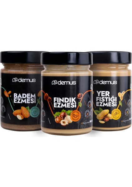 Yer Fıstığı Ezmesi + Badem Ezmesi + Fındık Ezmesi 3 x 330 gr