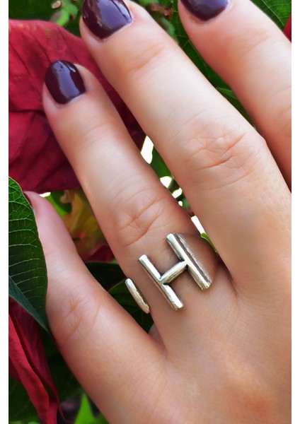 H Harfi Şekilli Kadın Yüzük Gümüş Kaplama Ayarlanabilir El Yapımı Kadın Yüzük