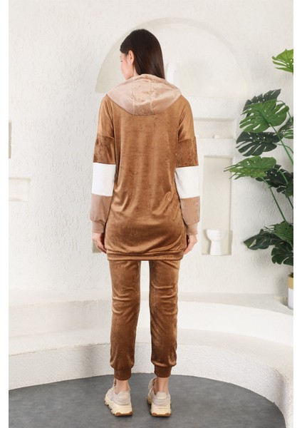 Fransız Kadife Peluş Kadın Eşofman Takımı -Kahve Renk fiyatları