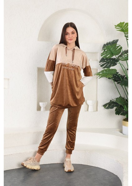Fransız Kadife Peluş Kadın Eşofman Takımı -Kahve Renk indirimleri