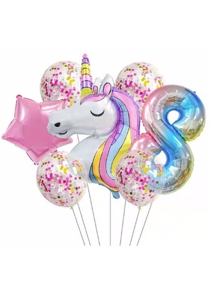 Unicorn Balon Folyo Set Konsept Doğum Günü Set Yaş Balon Set