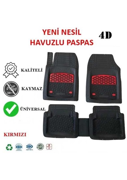 4d Havuzlu Universal Paspas Kırmızı