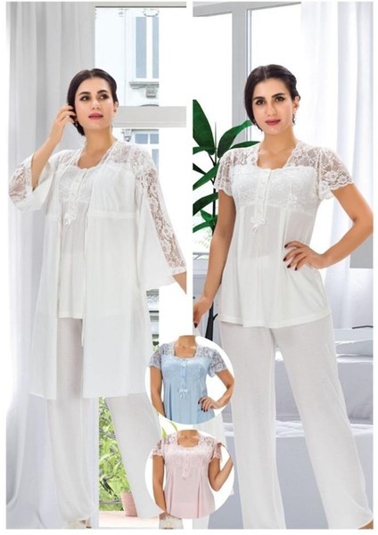 3008 Ecru Hamile Lohusa 3 Lü Pijama Sabahlık Takımı fırsatları