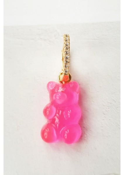 Tekli Jelibon Pembe Candy Bear Gümüş Küpe