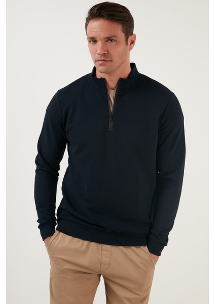 Pamuklu Slim Fit Yarım Fermuarlı Dik Yaka Sweat Erkek Sweat 5905400