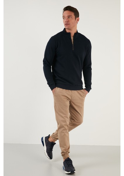 Pamuklu Slim Fit Yarım Fermuarlı Dik Yaka Sweat Erkek Sweat 5905400