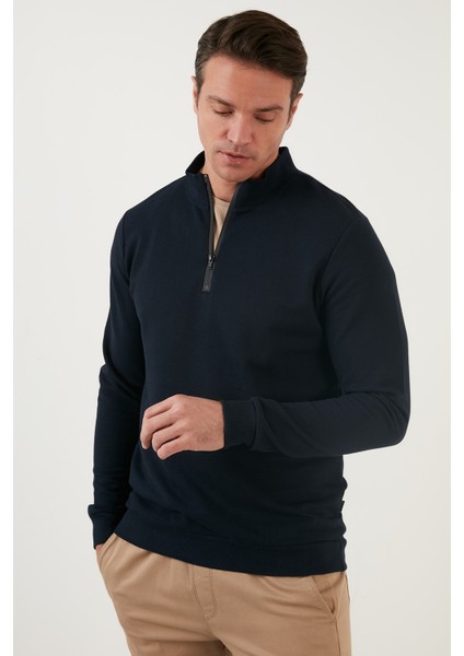 Pamuklu Slim Fit Yarım Fermuarlı Dik Yaka Sweat Erkek Sweat 5905400