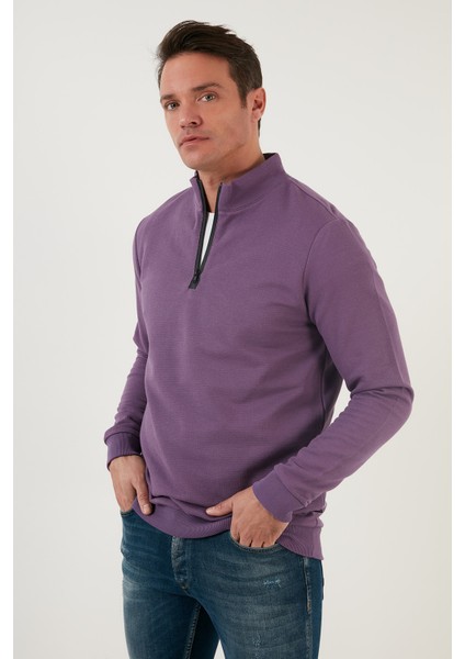 Pamuklu Slim Fit Yarım Fermuarlı Dik Yaka Sweat Erkek Sweat 5905400