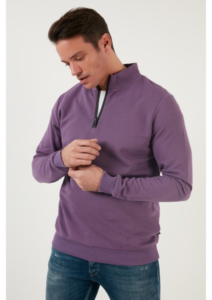Pamuklu Slim Fit Yarım Fermuarlı Dik Yaka Sweat Erkek Sweat 5905400 modelleri