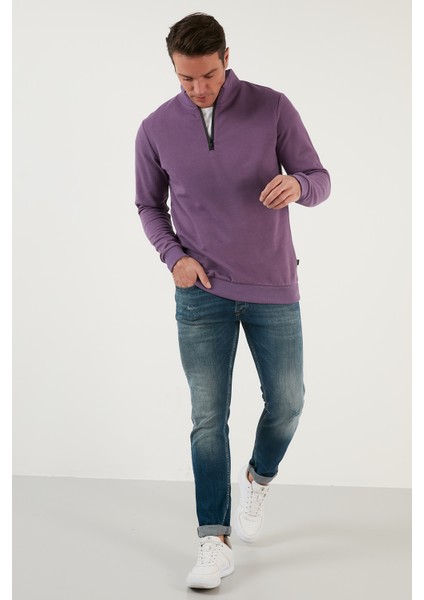 Pamuklu Slim Fit Yarım Fermuarlı Dik Yaka Sweat Erkek Sweat 5905400 fırsatları