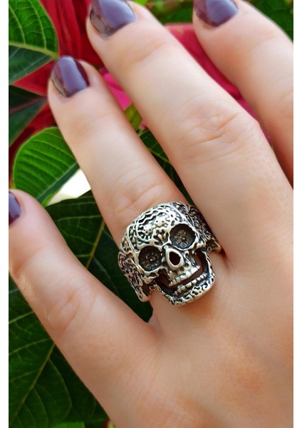 Kuru Kafa Şekilli Erkek Yüzük Gümüş Kaplama Ayarlanabilir El Yapımı Erkek Yüzük