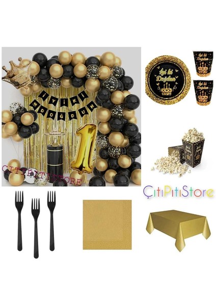 Kral Taçlı 1 Yaş Balon Zinciri Doğum Günü Seti Iyi Ki Doğdun Doğum Günü Seti -2-En Yeni Haliyle