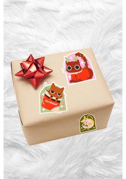 Yılbaşı Noel Sevimli Kediler 12'li Laptop, Tablet, Cep Telefonu Sticker Seti modelleri