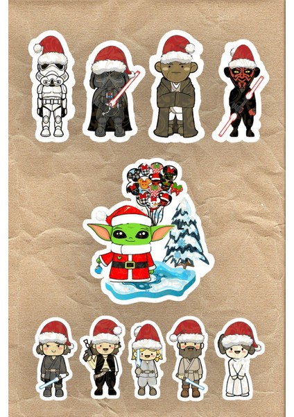 Yılbaşı Noel Star Wars 10'lu Laptop, Tablet, Cep Telefonu Sticker Seti