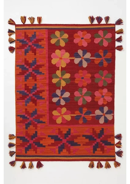 Rugs Modern Mira 567 Etnik Çiçek Temalı Saçaklı Etnik Dokuma Taban Halı