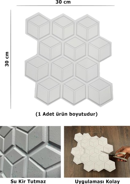 30 x 30 Cm 3D Kendinden Yapışkanlı Duvar Kağıdı Kaplama Su Geçirmez Dekorasyon Mutfak Banyo