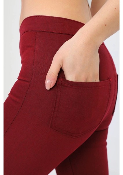 Gabardin Kumaş Yüksek Bel Pantolon (Bordo) fiyatları