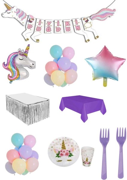 Unicorn Temalı Doğum Günü Parti Seti