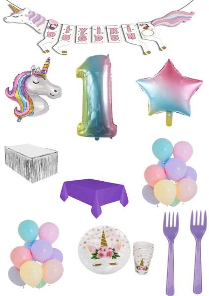 Unicorn Temalı Doğum Günü Parti Seti 1 Yaş