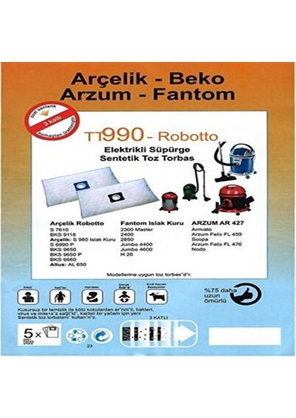 Özel Üretim 10 Adet 2300 MASTER-2400-2850 Süpürge Toz Torbası %100 Toz Korumalı 3 Kat Elyaf