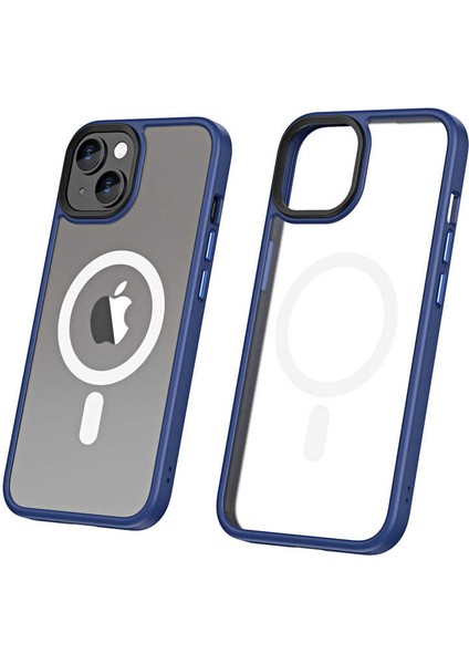 Apple Iphone 14 Plus Kılıf Renkli Silikon Kenar Buzlu Magsafeli Hibrit Kapak