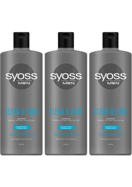 Men Clean & Cool Mentol Etkili Şampuan 500 ml 3'lü