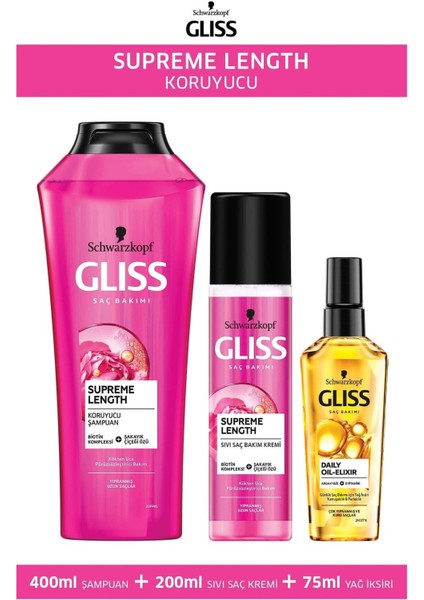 Supreme Length Uzun Saçlara Özel Şampuan 400 Ml+Sıvı Saç Kremi 200 Ml+Oil Elixir Yağ Iksiri 7