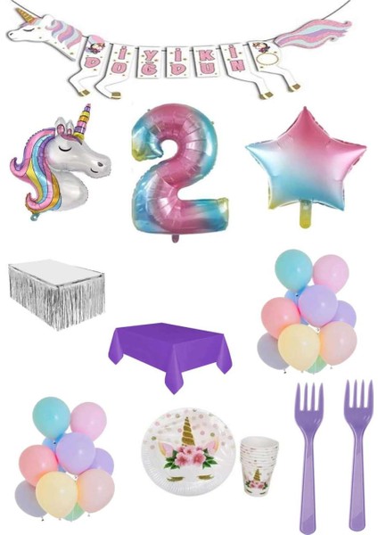 Unicorn Temalı Doğum Günü Parti Seti 2 Yaş