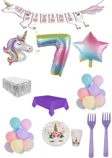 Unicorn Temalı Doğum Günü Parti Seti 7 Yaş