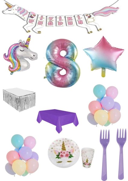 Unicorn Temalı Doğum Günü Parti Seti 8 Yaş