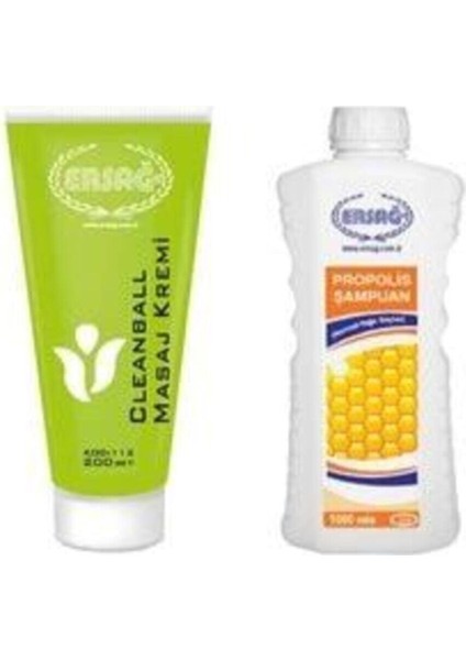 Cleanball Masaj Kremi 200 ml & Propolisli Normal-Yağlı Saçlar Şampuan 1000 ml
