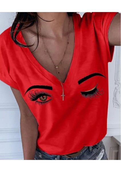 Göz Baskılı Bluz (Kırmızı)